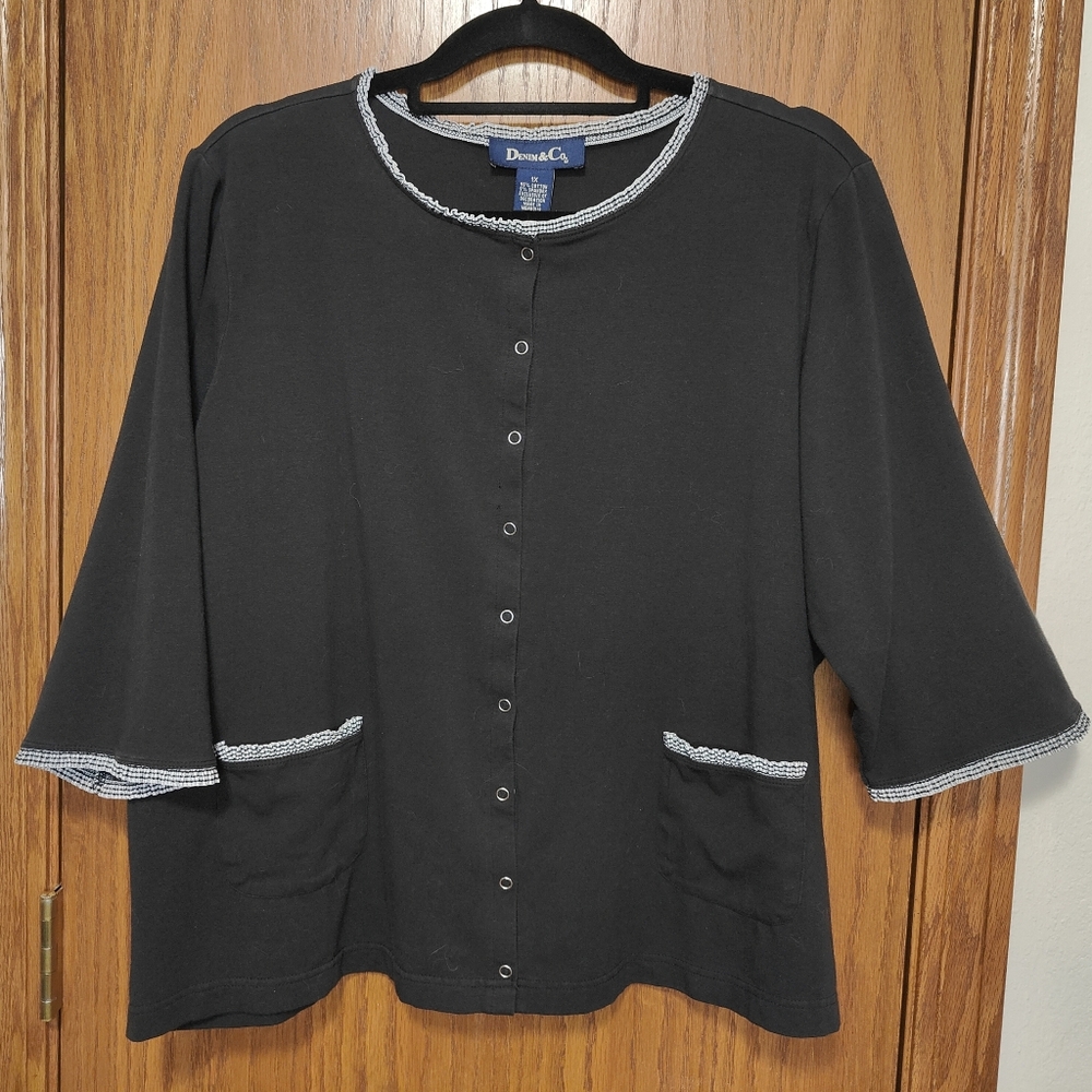 Women's Denim & Co Black & White Bell Sleeve Top, Size 1X
